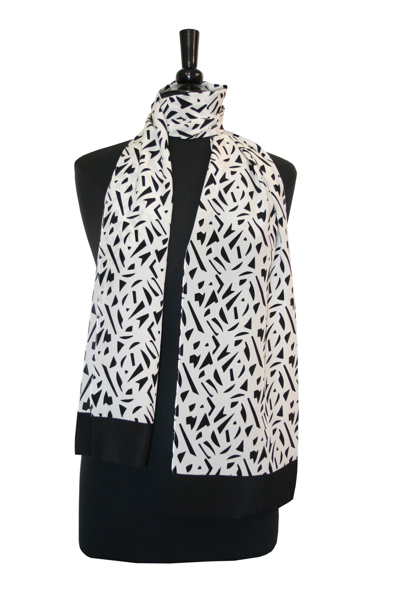 Black and White Crepe Scarf - Puzzle