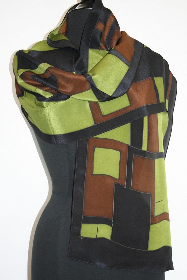 Hand Painted Geometric Scarf - Saddle