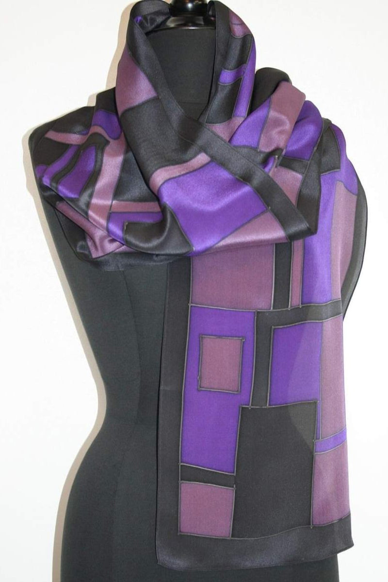 Hand Painted Geometric Scarf - Purple