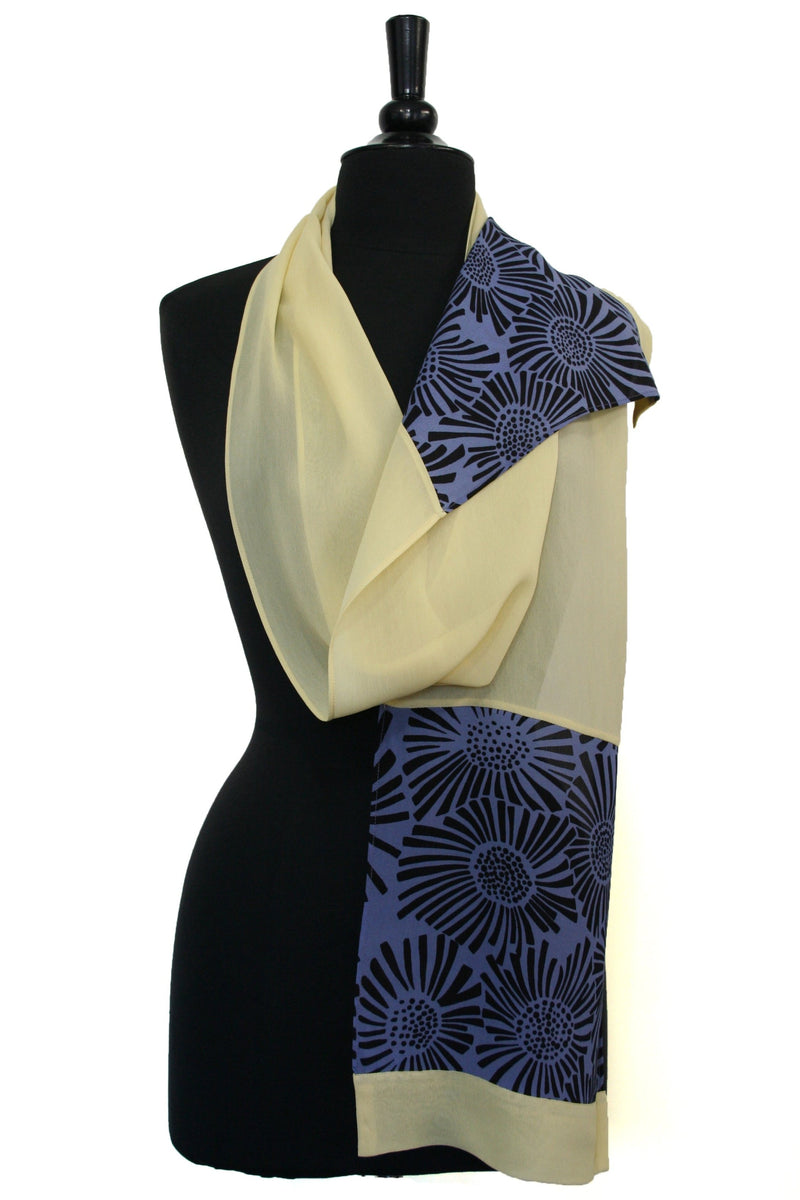 Sunflower Printed Rayon Scarf - Lavender/Ecru