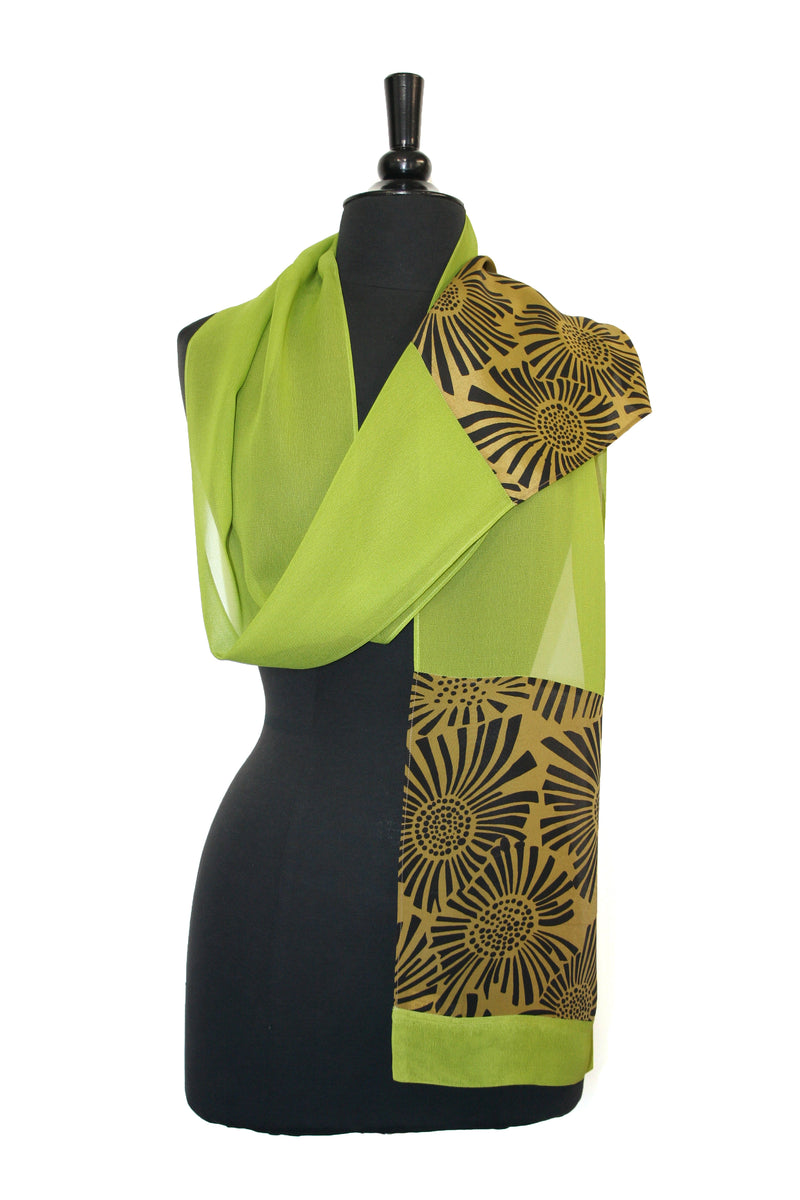 Sunflower Printed Rayon Scarf - Lime