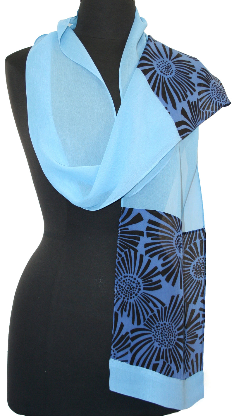 Sunflower Printed Rayon Scarf - Blue