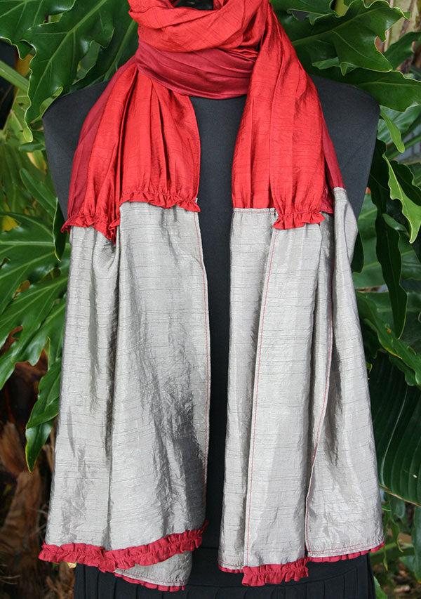 Frill Rayon Scarf - Red