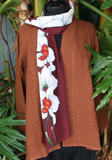 Hand Painted Orchid Scarf - Burgundy